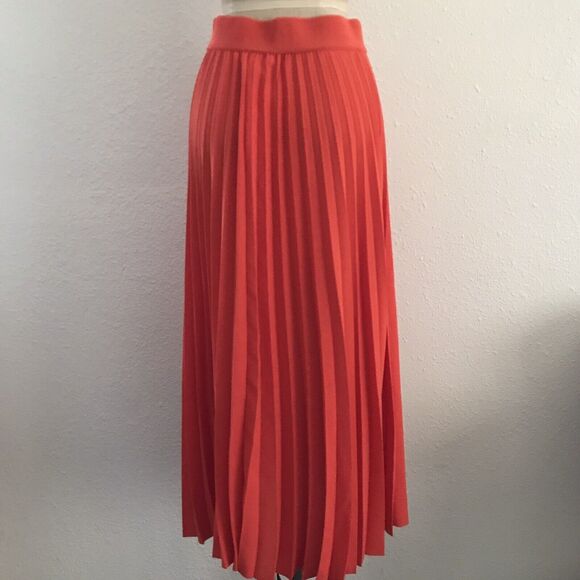 COS Bright Orange Pleated Mid Rise Chiffon Bold Flowy Minimal Midi Skirt - 38 S - Picture 4 of 9
